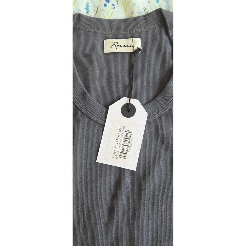 Rowan Dylan Knit Maxi Dress Faded Black Ribbed Side Slit American Made XS - Picture 4 of 10